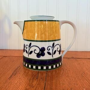 Mikasa Firenze SL 110 Porcelain Tea Coffee‎ Pot W Lid Yellow Cobalt White Short